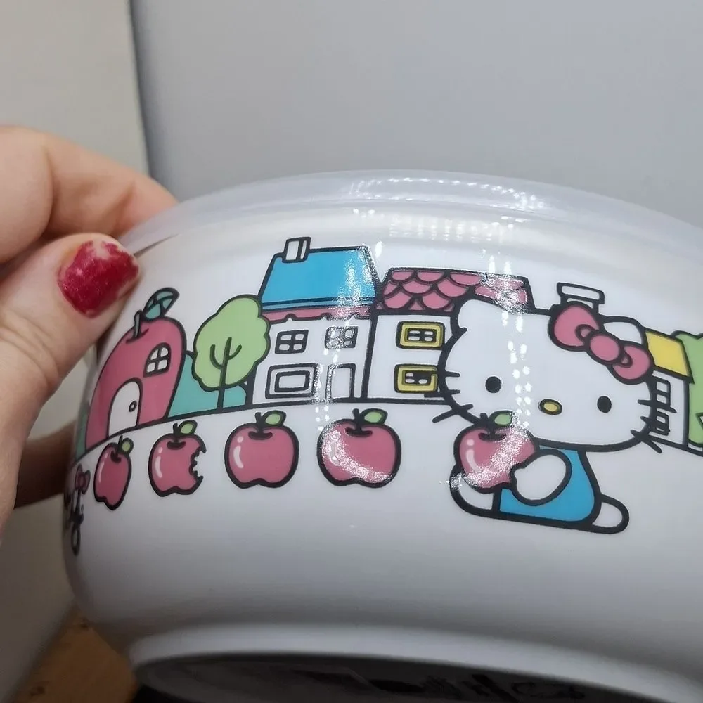 Hello Kitty ceramic storage bowl sealed lid air vent apple design